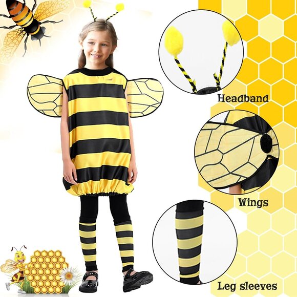 Bee Costume Kit Women Kids Halloween Wings Hat Stockings Parent-Child - Picture 5 of 7